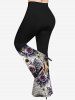 Plus Size Halloween Costume Rose Flower Leaf Spider Web Print Flare Pants -  
