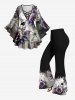 Pantalon Évasé à Imprimé Rose et Feuilles D'Halloween Grande-Taille - Noir 5X