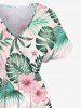 Plus Size Tropical Leaf Hibiscus Flower Print Split Hawaii Midi Dress -  