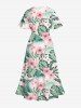 Plus Size Tropical Leaf Hibiscus Flower Print Split Hawaii Midi Dress -  