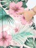 Plus Size Tropical Leaf Hibiscus Flower Print Split Hawaii Midi Dress -  