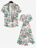 Plus Size Tropical Leaf Hibiscus Flower Print Split Hawaii Midi Dress -  