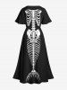 Robe D'Halloween Mi-Longue Sirène Squelette Imprimée de Grande Taille - Noir XS