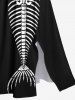 Robe D'Halloween Mi-Longue Sirène Squelette Imprimée de Grande Taille - Noir XS