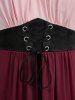 Plus Size Cold Shoulder Puff Sleeves Contrast Colorblock Lace Up Belted Ruched A Line Dress -  