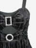 Plus Size Buckles Ruched Lace Trim Velvet Patchwork Tank Formal Dress -  