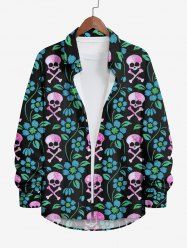 Chemise D'Halloween Boutonnée Feuille Fleurie Crâne Imprimée de Grande Taille - Multi-A 8XL