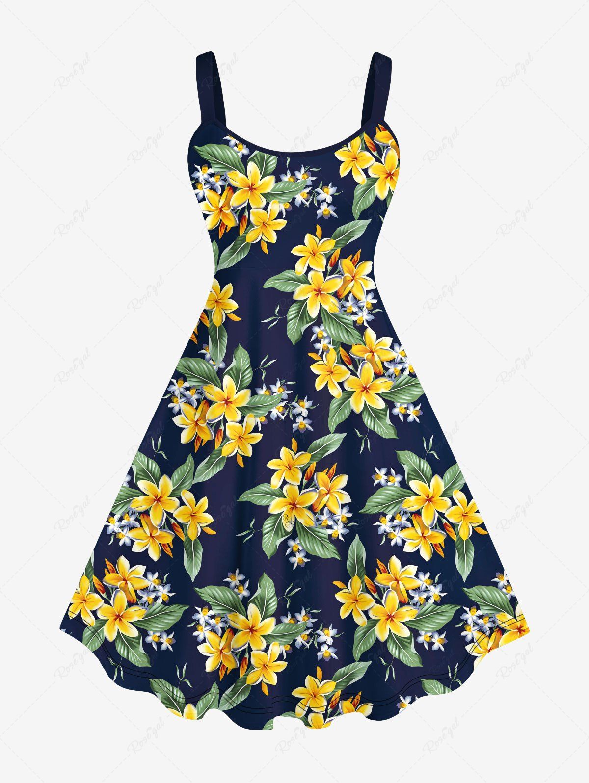Buy Plus Size Flower Leaf Print Hawaii A LineTank Dress  