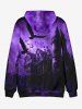 Plus Size Eagle Castle Ombre Sky Print Halloween Pocket Drawstring Pullover Hoodie For Men -  
