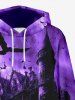 Plus Size Eagle Castle Ombre Sky Print Halloween Pocket Drawstring Pullover Hoodie For Men -  