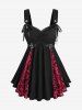Débardeur grande taille en maille florale gothique floquée, patchwork texturé, froncé, avec boucle à œillets - Rouge foncé 2X | US 18-20