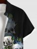 Plus Size Halloween Costume Skulls Rose Flowers Print Buttons Pocket Shirt For Men -  