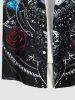 Plus Size Halloween Costume Metallic Skull Rose Flower Print Buttons Pocket Shirt For Men -  
