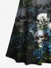 Robe D'Halloween Rose Crâne Imprimées à Epaule Dénudée de Grande Taille - Noir S