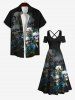 Plus Size Halloween Costume Skulls Rose Flowers Print Cold Shoulder Crisscross Maxi Dress -  