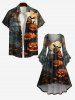 Plus Size Halloween Costume Pumpkin Bat Spider Web Moon Print Flare Sleeve High Low Dress -  
