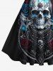 Plus Size Halloween Costume Metallic Skull Rose Flower Print 1950s Vintage Dress -  