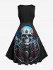 Robe Costume D'Halloween Vintage Crâne Fleur Imprimées Grande Taille - Noir L