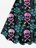 Plus Size Ombre Skulls Floral Leaf Vine Print Halloween Costume A Line Tank Dress -  