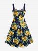 Plus Size Flower Leaf Print Hawaii A LineTank Dress -  