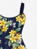 Plus Size Flower Leaf Print Hawaii A LineTank Dress -  