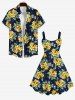 Plus Size Flower Leaf Print Hawaii A LineTank Dress -  