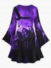 Robe Costume D'Halloween Ligne A Château et Ciel Imprimés de Grande Taille - Pourpre  2X