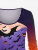 Ensemble de Costume D'Halloween Ombré Chauve-souris Citrouille Imprimés Grande Taille Deux Pièces - Bleu profond 