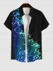 Tenue de Plage Brillante avec Col à Imprimé Galaxie Grande-Taille pour Couples - Noir 