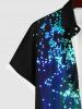 Tenue de Plage Brillante avec Col à Imprimé Galaxie Grande-Taille pour Couples - Noir 
