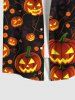 Chemise D'Halloween Lanterne de Citrouille Imprimée Boutonnée de Grande Taille avec Poche - Noir S