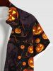 Chemise D'Halloween Lanterne de Citrouille Imprimée Boutonnée de Grande Taille avec Poche - Noir L