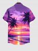 Plus Size Coconut Tree Ombre Sky Sunset Print Buttons Pocket Hawaii Shirt For Men -  