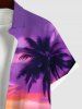 Plus Size Coconut Tree Ombre Sky Sunset Print Buttons Pocket Hawaii Shirt For Men -  