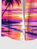 Plus Size Coconut Tree Ombre Sky Sunset Print Buttons Pocket Hawaii Shirt For Men -  