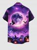 Plus Size Halloween Costume Galaxy Bat Moon Pumpkin Latern Cat Print Buttons Pocket Shirt For Men -  