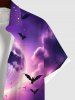 Plus Size Halloween Costume Galaxy Bat Moon Pumpkin Latern Cat Print Buttons Pocket Shirt For Men -  