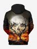 Plus Size Halloween Costume Pumpkin Tree Moon Skull Wizard Fire Print Pocket Drawstring Hoodie For Men -  