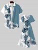 Plus Size Tropical Leaf Colorblock Print Split Hawaii Midi Dress -  