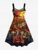 Plus Size Halloween Costume Bat Pumpkin Latern Tree Maple Leaves Tomb Moon Print Tank Dress -  