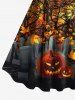 Plus Size Halloween Costume Bat Pumpkin Latern Tree Maple Leaves Tomb Moon Print Tank Dress -  