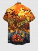 Plus Size Halloween Costume Bat Pumpkin Latern Tree Maple Leaves Tomb Moon Print Buttons Pocket Shirt For Men -  