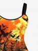 Plus Size Halloween Costume Bat Pumpkin Latern Tree Maple Leaves Tomb Moon Print Tank Dress -  