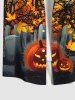 Plus Size Halloween Costume Bat Pumpkin Latern Tree Maple Leaves Tomb Moon Print Buttons Pocket Shirt For Men -  