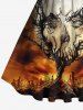 Plus Size Halloween Costume Pumpkin Tree Moon Skull Wizard Fire Print 1950s Vintage Dress -  