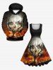 Plus Size Halloween Costume Pumpkin Tree Moon Skull Wizard Fire Print 1950s Vintage Dress -  