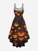 Plus Size Pumpkin Lantern Print Halloween Costume High Low Asymmetric Cami Dress -  