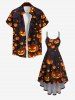 Plus Size Pumpkin Lantern Print Halloween Costume High Low Asymmetric Cami Dress -  