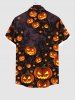 Plus Size Pumpkin Lantern Print Halloween Button Pocket Shirt For Men -  