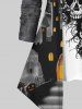 T-shirt D'Halloween Déchiré 3D Citrouille Chauve-souris et Château Imprimés 2 en 1 - Noir 6X